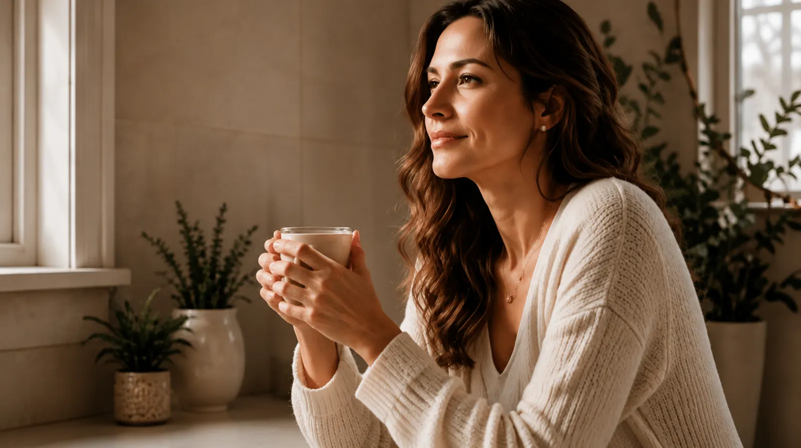 A woman enjoying a quiet morning